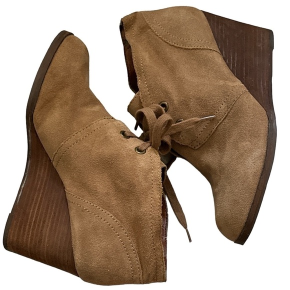 Lucky Brand Sway cognac suede lace up wedge heels booties sz 8 1/2 - Picture 3 of 10